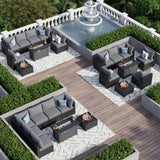 Aoxun 8 Piece Patio Furniture Set with 44” Fire Pit Table Wicker Rattan Patio Sectional Sofa Set Outdoor Seating Furniture with Thickened Cushion, Grey Aoxun