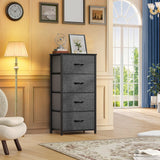 DWVO Storage Tower with 4 Drawers - Fabric Dresser, Organizer Unit for Bedroom, Living Room, Closets - Sturdy Steel Frame, Easy Pull Fabric Bins & Wooden Top DWVO