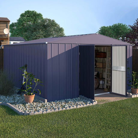 MUPATER Shed Outdoor Storage 10 x10 FT, Metal Shed Kit with Lockable Doors and Vents, Garden Furniture Tools Storage Shed House for Backyard, Patio and Lawn, Grey MUPATER