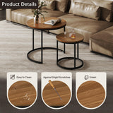 Otterease Nesting Tables Set of 2, Round Coffee Table, Small Nesting Coffee Table with Adjustable Non-Slip Fee, Wood Grain Top Nesting Tables for Living Room, Bedroom (Wood Grain Brown) Otterease