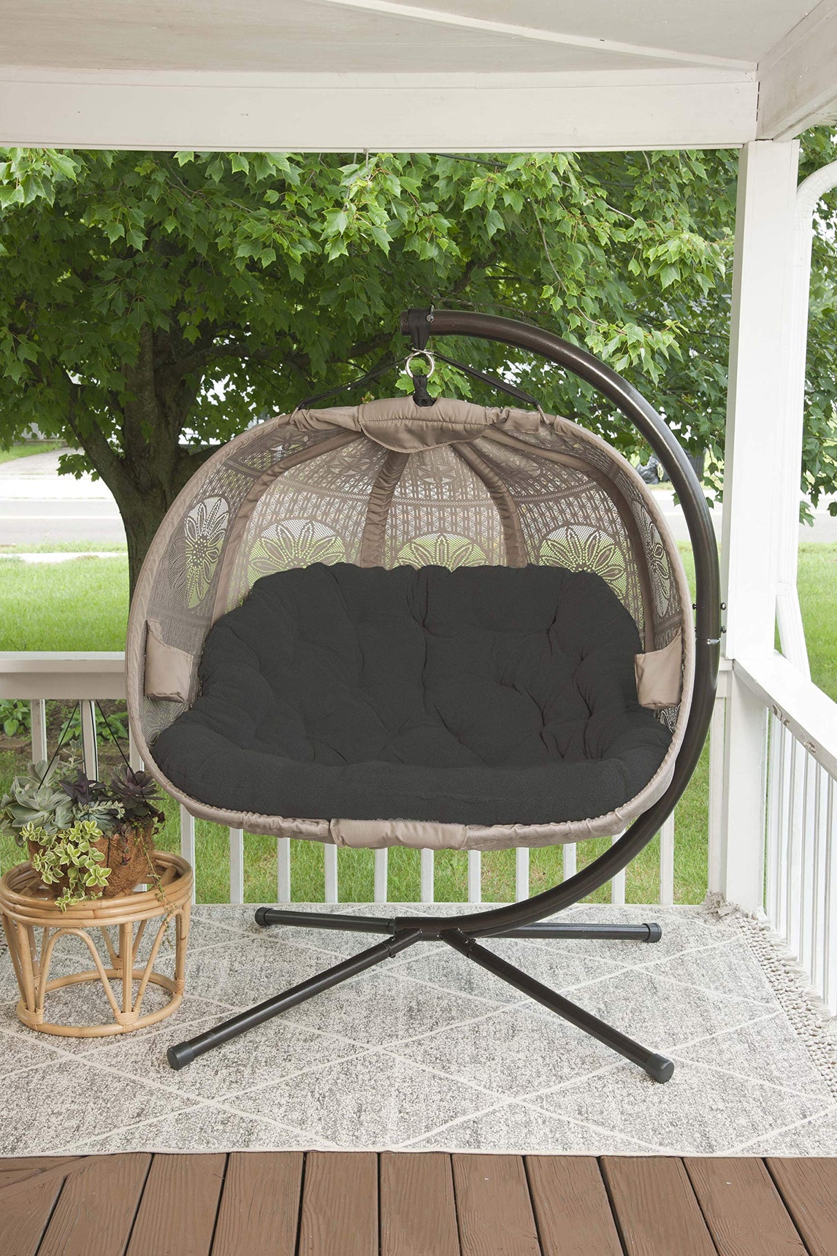 FlowerHouse Hanging Pumpkin Patio Chair Stand and Cover, Dreamcatcher Black Cushion FlowerHouse