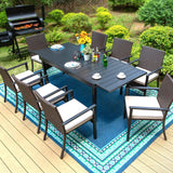 PHI VILLA 9 Piece Outdoor Dining Set for 8, Expandable Metal Dining Table & Cushioned Rattan Chairs for Patio, Deck, Yard PHI VILLA
