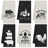 Redbaker 6 Pcs Farm Animal Kitchen Towels Farmhouse Funny Dish Towel Rustic Hand Towels Rooster Cow Pig Decorative Tea Dishcloth Absorbent with Hanging Loop for Kitchen Bathroom Housewarming Gift Redbaker