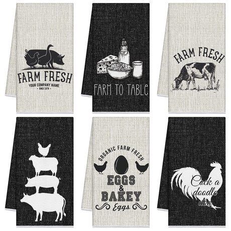 Redbaker 6 Pcs Farm Animal Kitchen Towels Farmhouse Funny Dish Towel Rustic Hand Towels Rooster Cow Pig Decorative Tea Dishcloth Absorbent with Hanging Loop for Kitchen Bathroom Housewarming Gift Redbaker