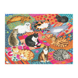 Galison Lounging Cats – 1000 Piece Jigsaw Puzzle Featuring Beautiful Artwork of A Variety of Feline Friends Lounging On Colorful Quilts Galison