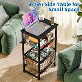 GEORIS Printer Stand Holder 4 Tier - Heavy Duty Metal Shelving Unit for Printer Shelf Office Organizer, Industrial Printer Side Table with Wood Desk for Scanner Fax Machine, Black GEORIS