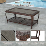 HOMREST 6 Pieces Patio Furniture Set, Wicker Patio Conversation Sets, Outdoor Sectional Rattan Sofa Chairs with Coffee Table, High Back, Ottoman, Cushions for Porch, Deck, Garden, Backyard (Beige) HOMREST