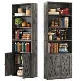 IRONCK Industrial Bookshelves and Bookcases with Doors Set of 2 Floor Standing 6 Shelf Display Storage Shelves 70 in Tall Bookcase for Home Office, Living Room IRONCK