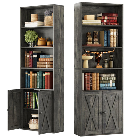 IRONCK Industrial Bookshelves and Bookcases with Doors Set of 2 Floor Standing 6 Shelf Display Storage Shelves 70 in Tall Bookcase for Home Office, Living Room IRONCK