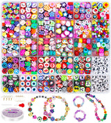 Gionlion 1000PCS Polymer Clay Beads Bracelet Making kit, 24 Style Cute Fun Fruit Flower Rainbow Butterfly Animal Heart Star Beads Charms for Jewelry Necklace Making Gift for Girls Kids Gionlion