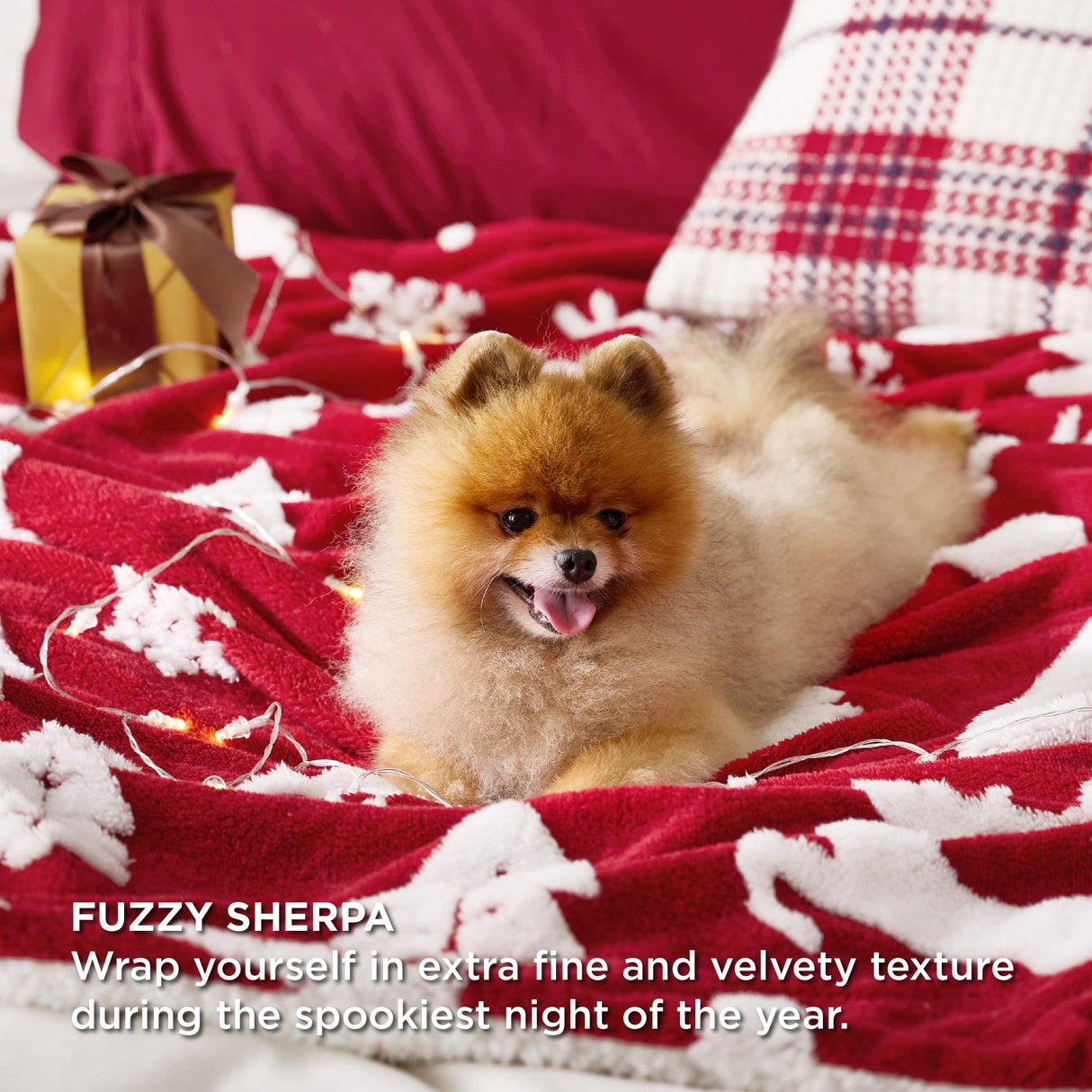 Bedsure Christmas Throw Blanket for Couch - Christmas Decorations Gifts for Women, Warm Sherpa Deer Throw Blanket, Red 50"x60" Bedsure