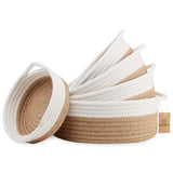 NaturalCozy 5-Piece Round Small Woven Baskets Set– Cotton Rope Baskets for Organizing! Montessori Toys, Fruits Remotes Key Tray Bowl for Entryway Desk, Shallow Catchall Home Décor, Cat Dog Bin Gift NaturalCozy
