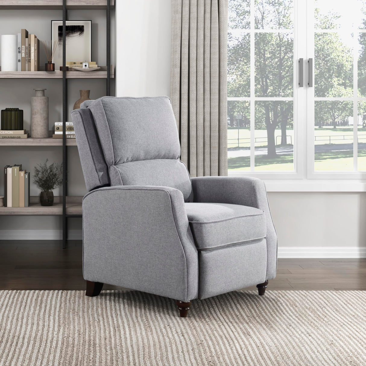 Lexicon Push Back Recliner Chair Living Room, Reclining Sofa Chair, Modern Recliner, Fabric Recliner Arm Seat for Living Room/Office/Apartment, Gray Lexicon