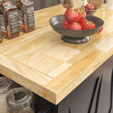 IRONCK Rolling Kitchen Island Cart with Drop-Leaf Countertop, Barn 3Drawers, Barn Door Style Cabine,Thicker Rubberwood Top, Spice Rack, on Wheels, for Kitchen and Dining Room, Black IRONCK