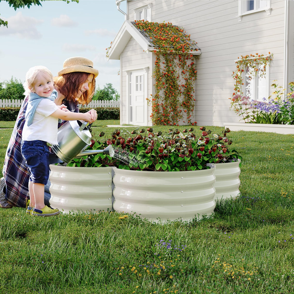 2 Pack Galvanized Raised Garden Bed – 4x4x1ft Raised Beds-Coated Metal Planter Box with Floral Edge, Easy Assembly Rust-Resistant Outdoor/Indoor Garden Box for Vegetables, Flowers, Herbs, White GarveeHome