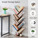 Hoctieon 10 Tier Tree Bookshelf, 10 Shelf Bookcase, Free Standing Tree Bookcase, Display Floor Standing Shelf for Books, Book Organizer Shelves for Home Office, Living Room, Bedroom, Rustic Brown Hoctieon