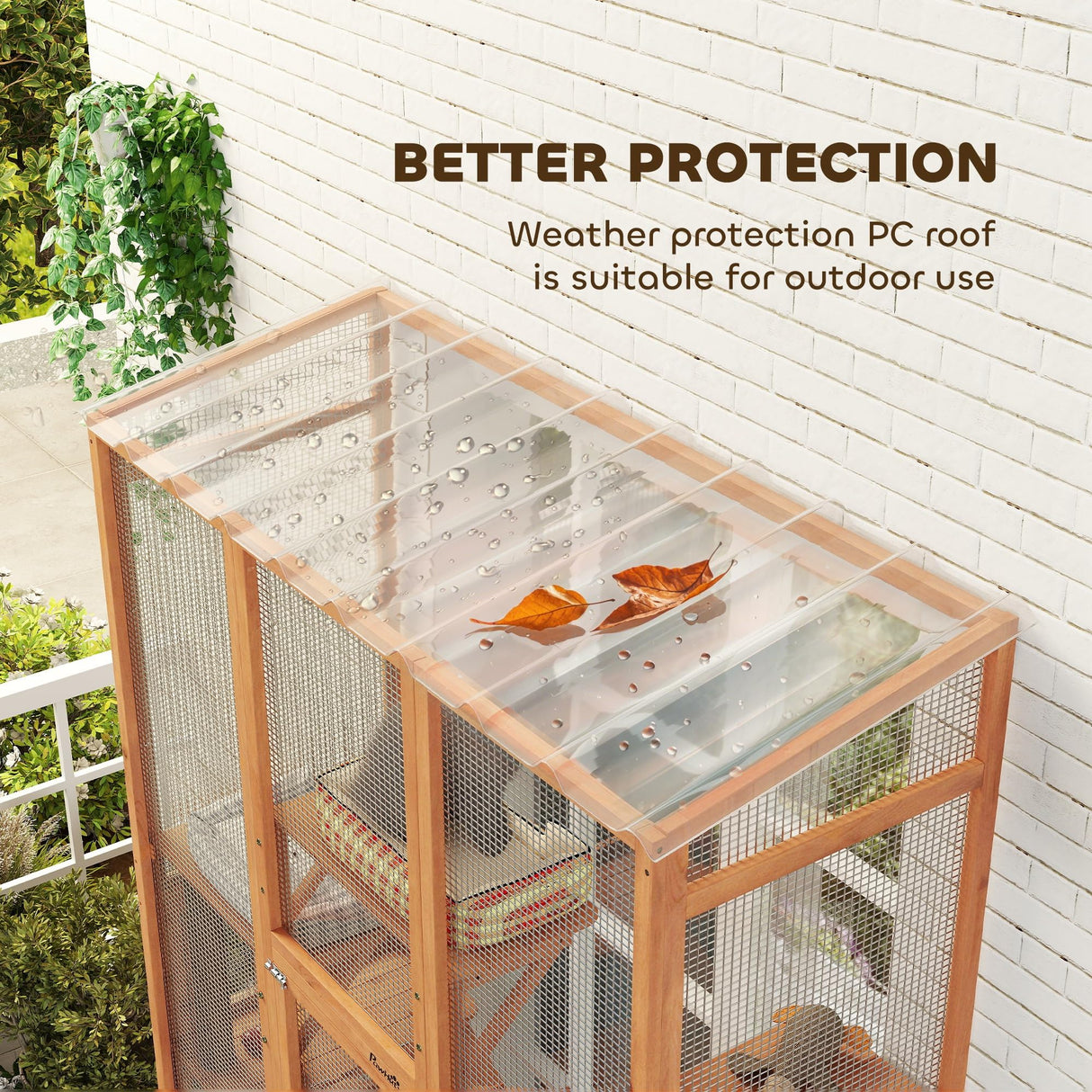 PawHut Outdoor Catio Cat Enclosure, Large Wooden Cat House with 6 Jumping Platforms, Scratching Post, 2 Ramps, Waterproof Roof, Cat Cage Window Access for 2-3 Kittens, 99" H, Orange PawHut