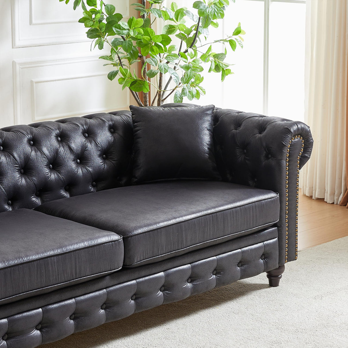 Harper & Bright Designs 2-Piece Tech Fabric Upholstered Living Room Sofa Set, Including 3-Seater Sofa and Loveseat with Button and Copper Nail on Arms, Four Pillows Included, Brown Harper & Bright Designs