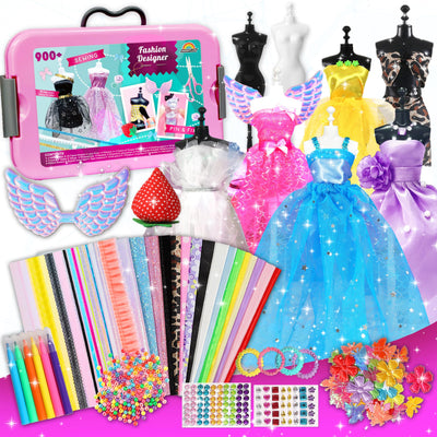 900+ Fashion Designer Kits for Girls with Mannequins-Kids Sewing Kits，Girls Fashion Design Gift，Arts and Crafts Kit，Girl Craft Activities Age 6 7 8 9 10 11 12