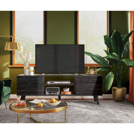 WLIVE TV Stand for 55 60 inch TV, Modern Entertainment Center with Storage Cabinets, Mid Century TV Console Table for Bedroom, TV Stand for Living Room, Charcoal Black WLIVE