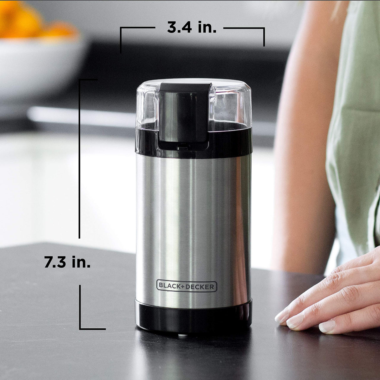 BLACK+DECKER One Touch Coffee Grinder, 2/3 Cup Coffee Bean Capacity, Spice Grinder, One Touch Push-Button Control -150 Watts -Stainless Steel Blades BLACK+DECKER