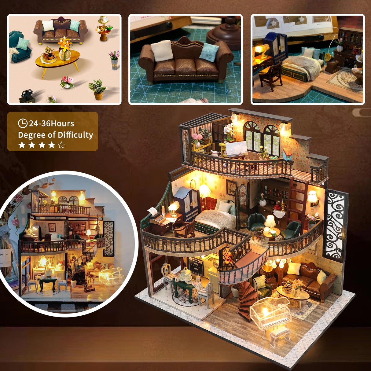 Flever DIY Miniature House Kit, Tiny Home Kit with LED Light, Mini House Build Craft Kits for Adults and Teens, Home Decor Creative Gift for Family/Friends (Dream Building Pavilion) Flever