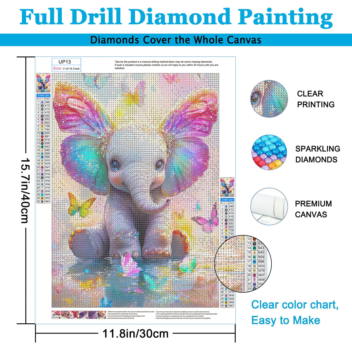 Upigi Diamond Painting Kits for Adults,Animal Elephant DIY 5D Diamond Painting Kits for Beginners,Round Full Drill Gem Art Crafts Kit for Home Wall Decor 12 x 16 Inch Upigi