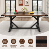 Hlivelood 71 Inch Dining Table for 6 People, Rectangular Kitchen Farmhouse Table W/Thickness Waterproof Wood Tabletop,Long Dining Room Tables W/Wood Strip Base for Kitchen Living Room(Brown&Black) Hlivelood