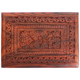 ITOS365 Handmade Wooden Keepsake Storage Case Jewelry Box Jewel Organizer - Floral Hand Carvings with Brass Inlay - Gifts for Women, 8 x 5 Inches ITOS365