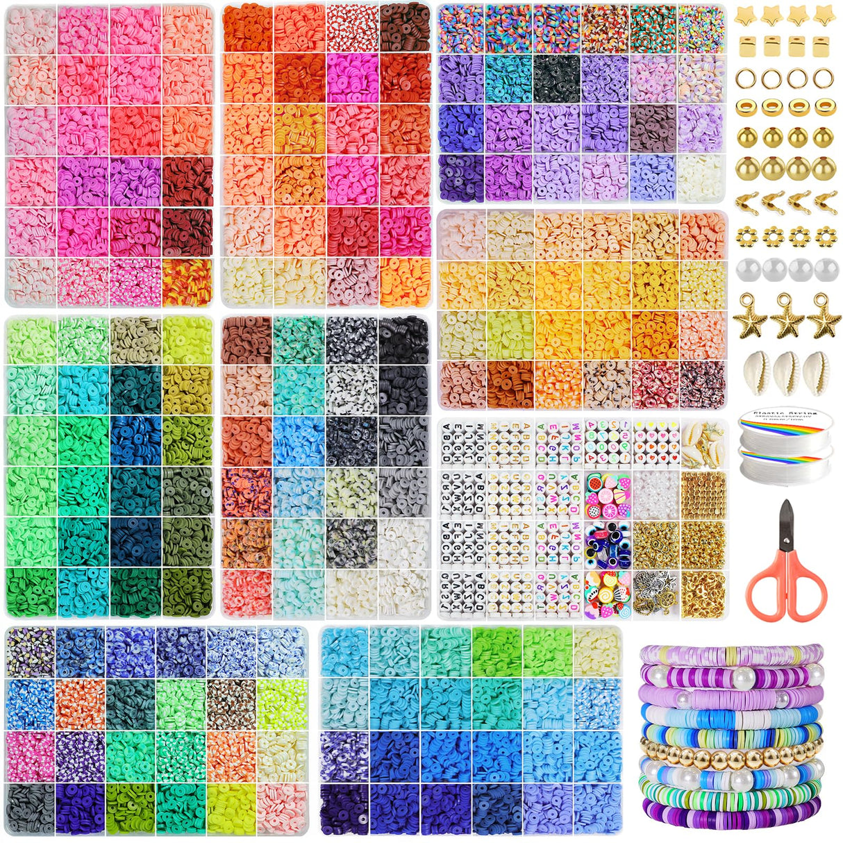 Redtwo 30000 Pcs Clay Beads Bracelet Making Kit, 9 Boxes 192 Colors Friendship Bracelet Kit Flat Polymer Heishi Beads for Jewelry Making, Crafts Gift for Girls Ages 6-12 Redtwo
