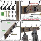 IBosins Wall Mounted Coat Rack, Entryway Hanging , Metal Wood Rack with 4 Black Literary Rustic Hooks Rail for Scarf, Bag, Towel, Key, Cap, Cup, Hat (Brown) IBosins