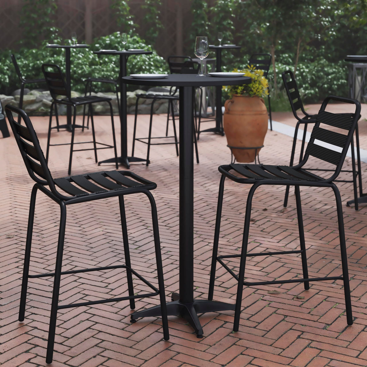 Flash Furniture Metal Bar Table - Aluminum Patio Table - Mellie 23.5"H Round Bar Height Table - Indoor/Outdoor - Black Flash Furniture