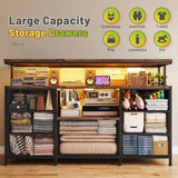 EnHomee Dresser TV Stand for Bedroom with LED Lights & power outlets for 55" TV Stand Dresser for Bedroom Entertainment Center with 7 Fabric Drawers and Wood Shelves for Living Room, Rustic Brown EnHomee