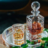 REGAL TRUNK & CO. Whiskey Decanter Set with Glasses, 4 Square Engraved Tumblers Whisky Decanter & Glass Set, Crystal Decanter Set Bourbon and Scotch, Gift Box and with Liquor Glass Polishing Cloth REGAL TRUNK & CO.