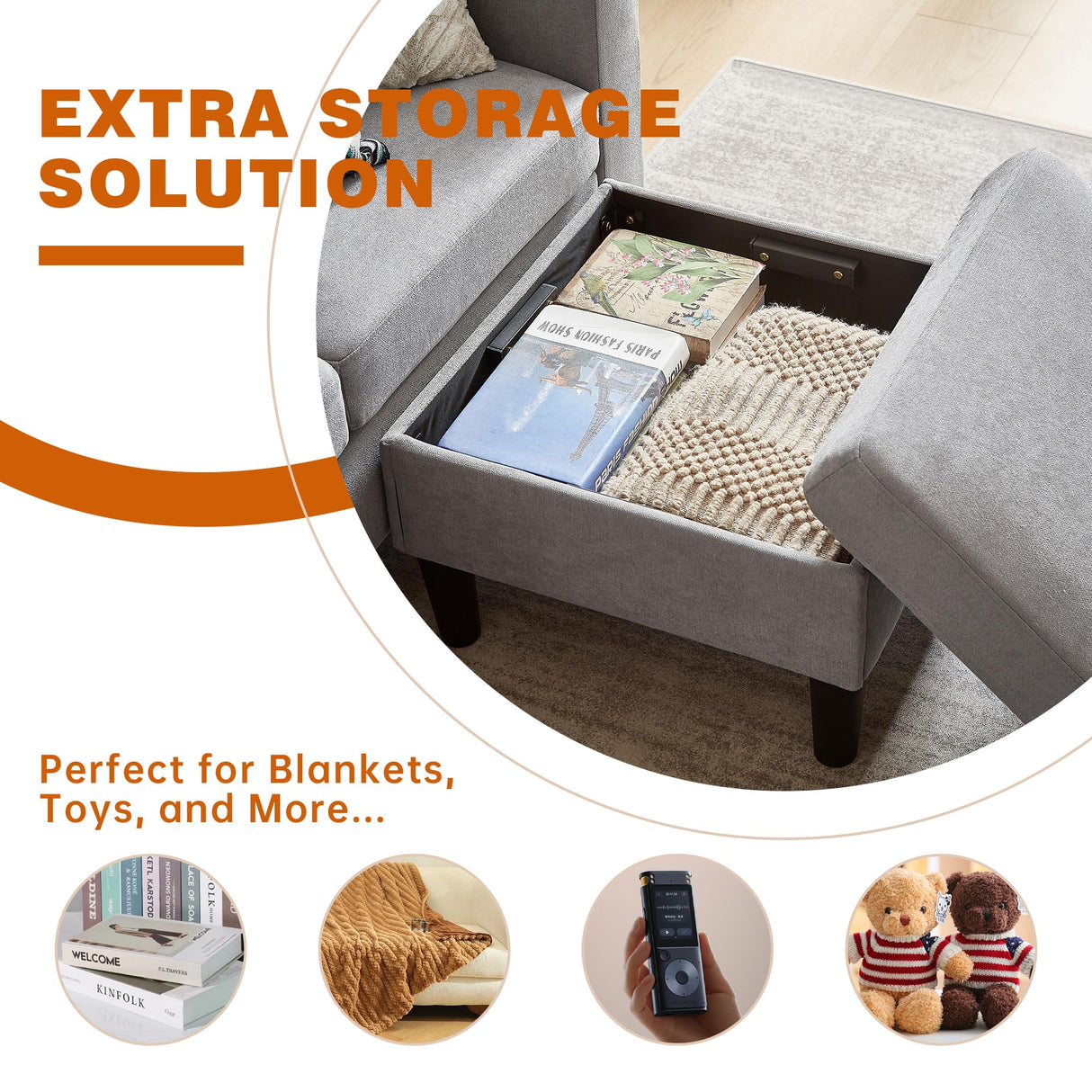 Pingliang Home Sectional Sofa Couches for Living Room, Modular 3 Seats Sectional Sofas L Shaped Couch with Storage and Reversible Chaise, Linen Fabric, 79" (Light Grey) Pingliang Home