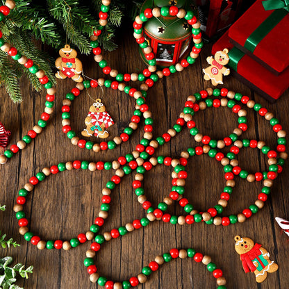 16 Feet Christmas Wooden Bead Garland Christmas Wood Red and Green Bead Garland Decor Xmas Candy Cane Decoration Farmhouse Rustic Bead Tree Decoration for Holiday Party