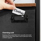 SONGMICS Nightstand, Industrial Bedside Table with 2 Fabric Drawers, Storage Shelves, Vertical Dresser Storage Tower with Wooden Top, Metal Frame, Labels, Rustic Brown and Black ULVT03H SONGMICS