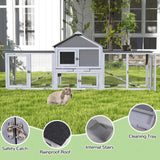 82.5” Large Wooden Rabbit Hutch Outdoor Easy to Assemble Rabbit Cage and Durable Bunny Hutch Indoor with Cleaning Tray & Waterproof Roof for Small and Medium Bunny Rabbit Chick (Grey) Nyeekoy