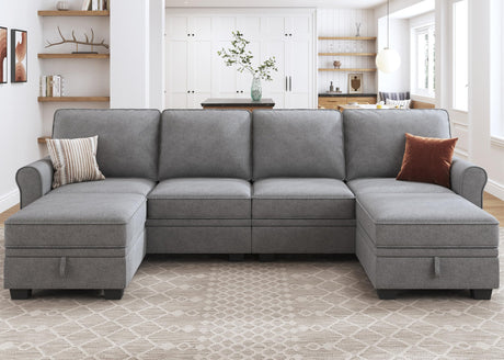 HONBAY Convertible Sectional Sofa with Storage Seat 6 Seat Sofa with Reversible Chaise U Shaped Sectional Couch for Living Room,Light Grey HONBAY