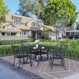 Crownland 5 Piece Outdoor Dining Set, Patio Metal Dining Sets, 4 Stackable Metal Chairs and Square Outdoor Dining Table with 1.57" Umbrella Hole, for Backyard, Lawn, Garden (Classic Black) Crownland