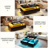 DWVO LED Lift Top Coffee Tables for Living Room, Rectangular Coffee Table with 4 Spacious Drawers, Modern Center Table with Lifting Top for Home Decor, Black DWVO