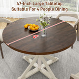 Round Wood Dining Table for Kitchen,Dining Room,Living Room,Farmhouse Dinner Tables W/Thickened Brown Waterproof Tabletop for 4 People,47 inch Rustic Kitchen Table W/Metal Support jiteentarou