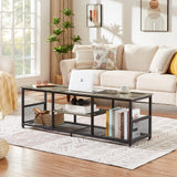 VECELO Industrial TV Stand for Televisions up to 65 Inch, 55" Entertainment Center with Open Storage Shelves for Living Room/Bedroom, 3 Tiers Media Console Table with Metal Frame, Grey, 55 Inches VECELO