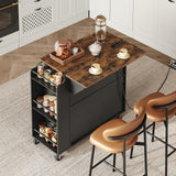 RALGEND Kitchen Island with Power Outlets & Drop Leaf, Rolling Kitchen Cart on Wheels, Kitchen Storage Island with Spice Rack and Drawer for Kitchen, Dinning Room, Black and Rustic Brown RALGEND