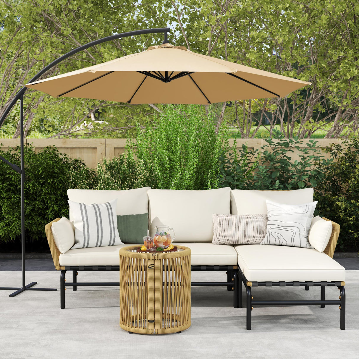 Yaheetech 3 Pieces L-Shaped Conversation Sofa Set, Outdoor Patio Furniture Set w/Detachable Lounger, Thick Cushions, Glass Side Table for Patio, Backyard, Porch, Garden Yaheetech