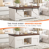 EnHomee Farmhouse Lift Top Coffee Table with Sliding Barn Door 48" W Large Coffee Tables for Living Room, Wood Center Table with Hidden Storage Compartment, Antique White EnHomee