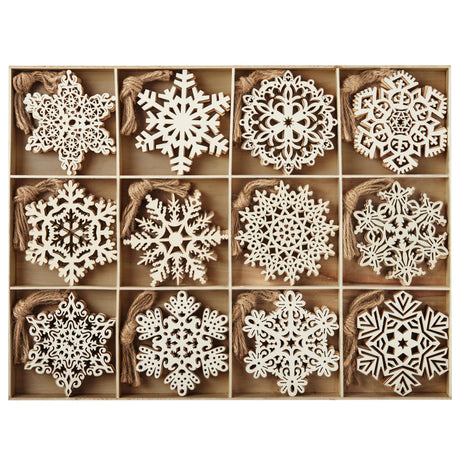 Joiedomi 36 Pcs Christmas Unfinished Wooden Ornaments Hanging Snowflakes Ornaments Blank Wood Slice for Indoor/Outdoor Xmas, Party Decoration, Tree Ornaments, Events Joiedomi