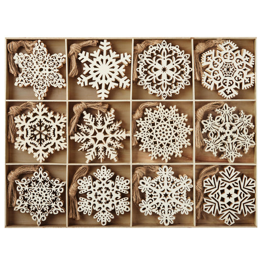 Joiedomi 36 Pcs Christmas Unfinished Wooden Ornaments Hanging Snowflakes Ornaments Blank Wood Slice for Indoor/Outdoor Xmas, Party Decoration, Tree Ornaments, Events