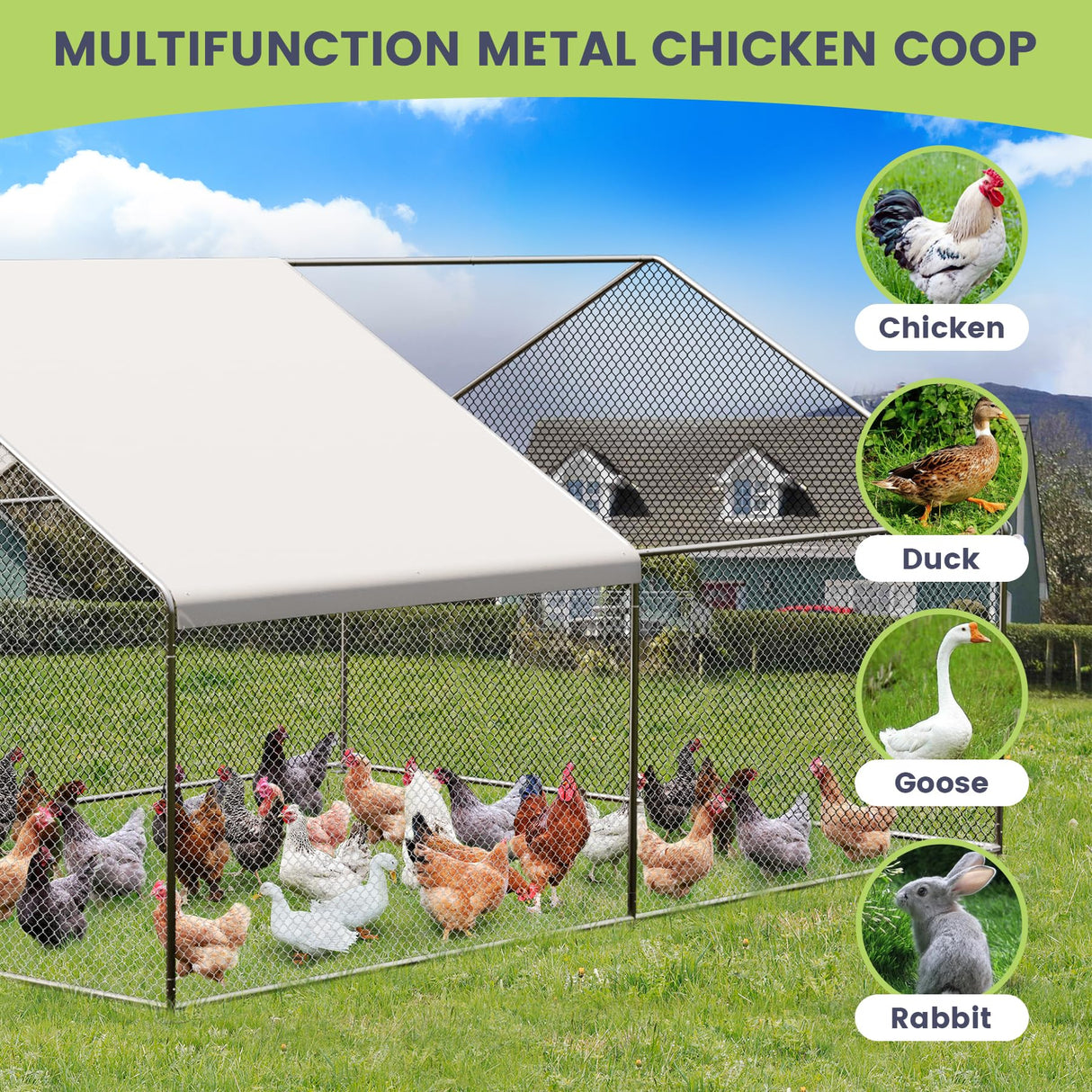 VerisShade Large Metal Chicken Coop, Walk-in Poultry Cage, Large Outdoor Chicken Coop with Waterproof Cover for Outdoor Yard Farm Use (9.8x13.1x6.6FT) VerisShade