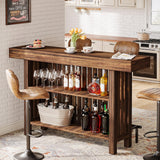 Tribesigns Large 2-Tier Bar Table, 63-Inch Mini Pub Table with Footrest, Rectangular Modern Coffee Bar Cabinet Counter Height Table for Home Kitchen, Bistro, Dining Room, Living Room, Rustic Brown Tribesigns